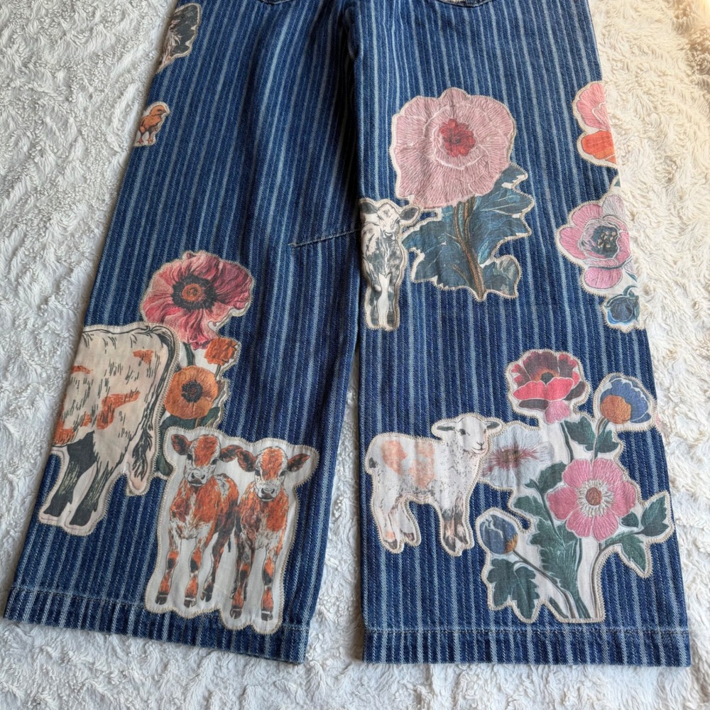 New Free People We The Free Farm To Peach Patched Jeans Barnyard Blue NWT‎ 26 - Picture 8 of 12
